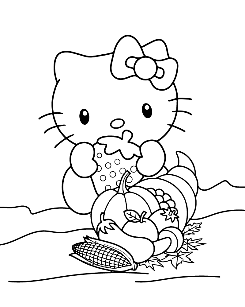 hello kitty thanksgiving coloring page