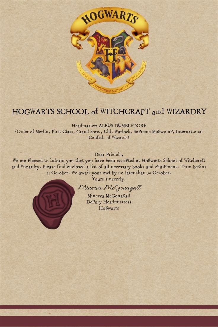 Hogwarts Acceptance Letter Harry Potter Hogwarts Acceptance Letter Harry Potter