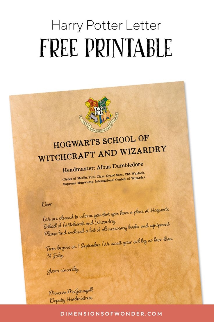 printable harry potter letter