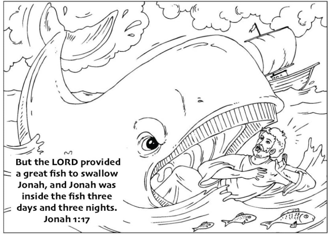 Jonah And The Whale Coloring Page Etsy