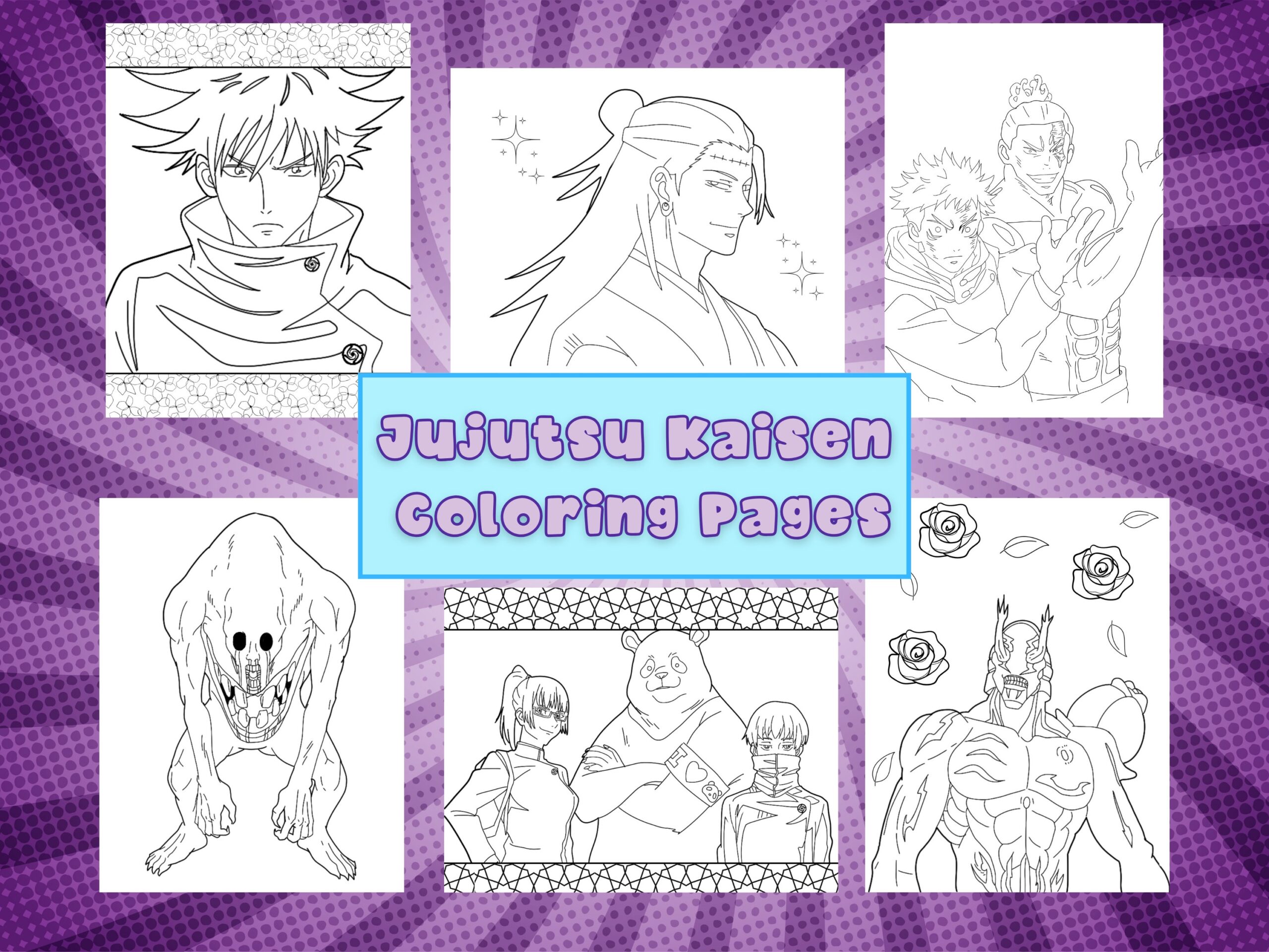 Jujutsu Kaisen Coloring Pages Anime Style Stress Relief PDF Etsy
