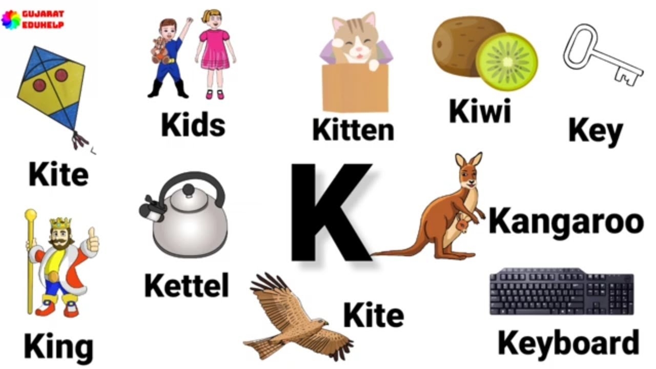K Letter Words In English Words Starting With Letter K K Letter Words With Pictures YouTube