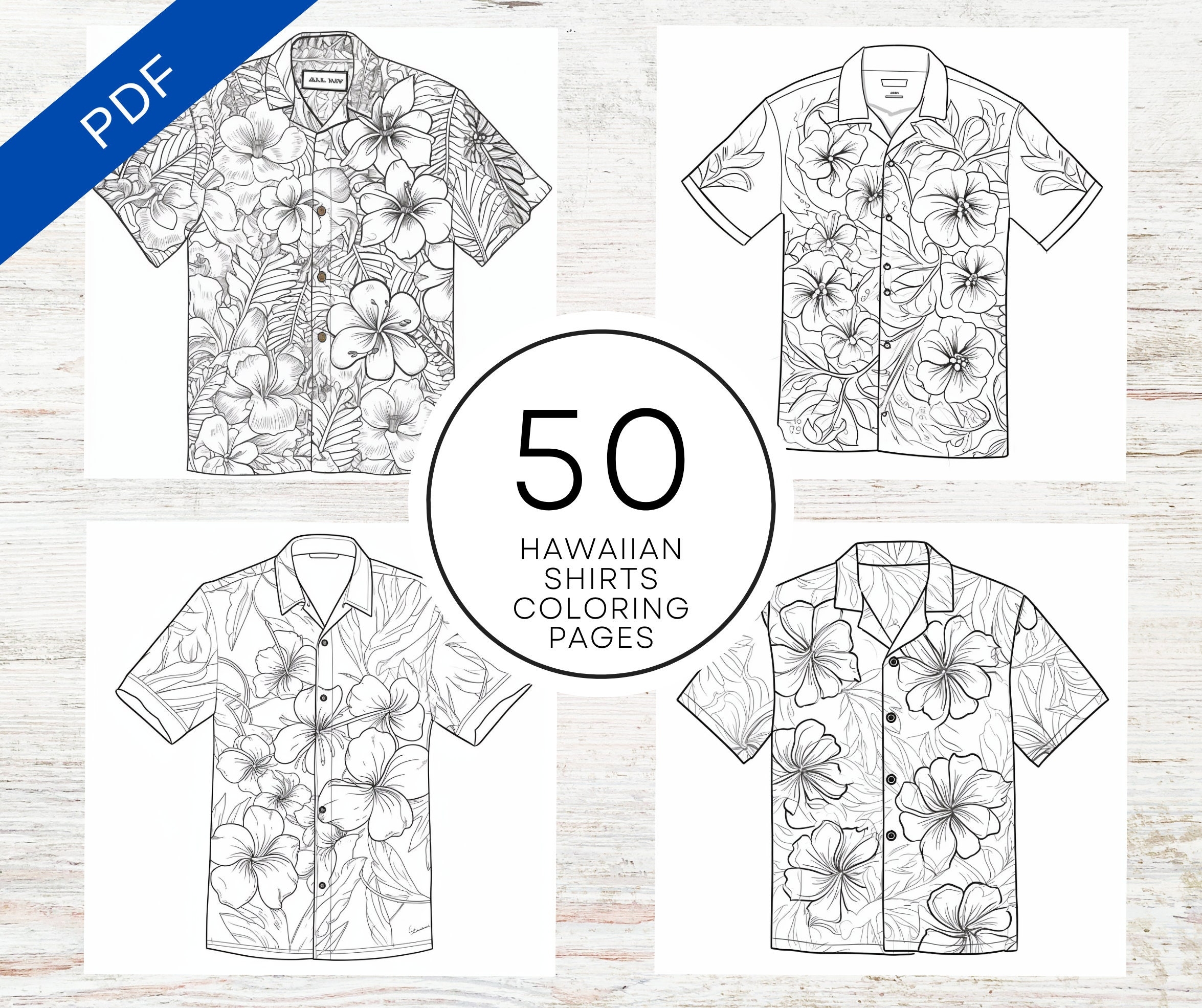 KDP Interior Hawaiian Shirts Coloring Pages 8 5 X 11 Printable PDF Canva Template Kids And Adults Floral Botanical Coloring Pages Etsy