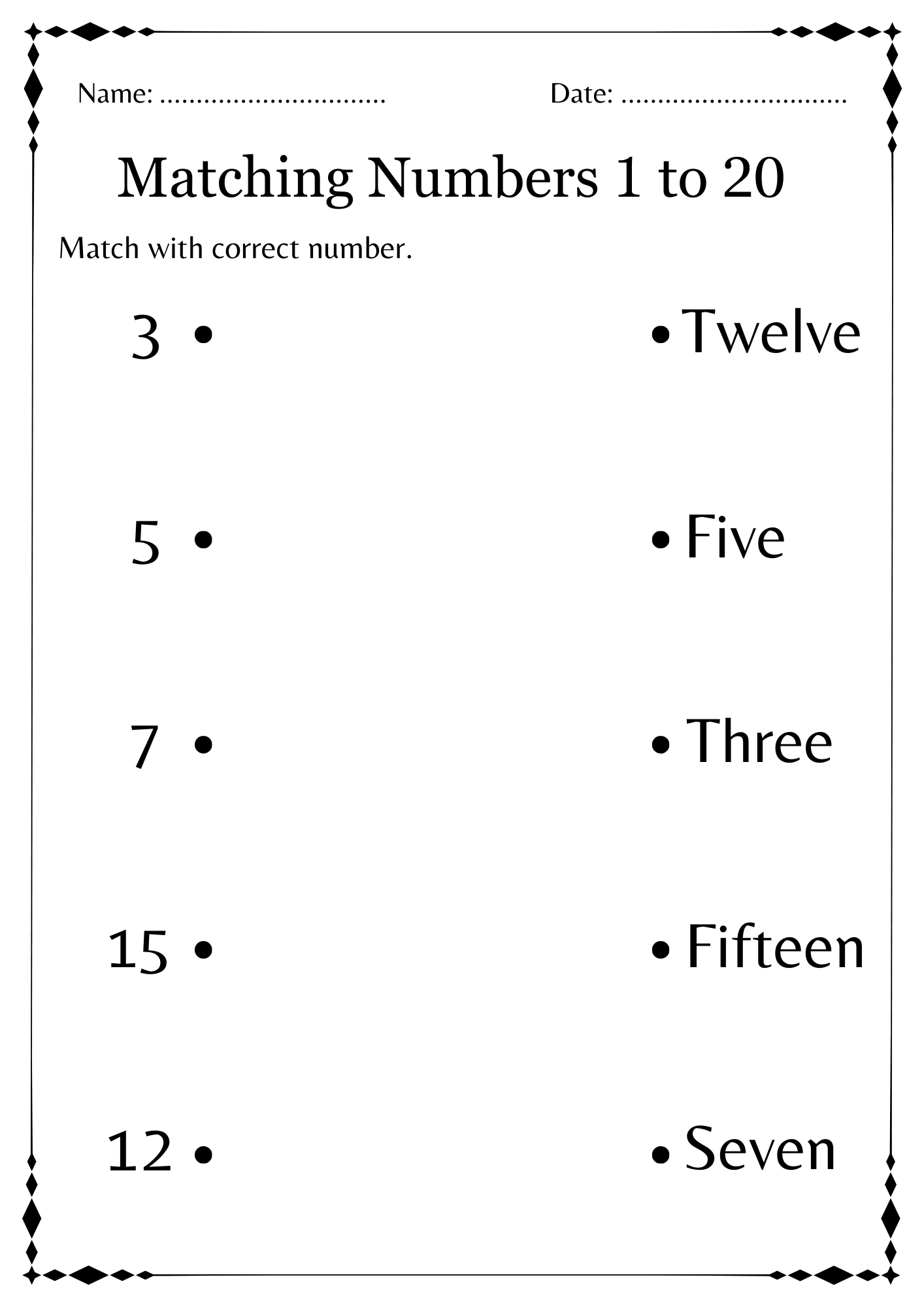 Kindergarten Count And Match Worksheets 1 20 Matching Numbers To 20 Made By Teachers