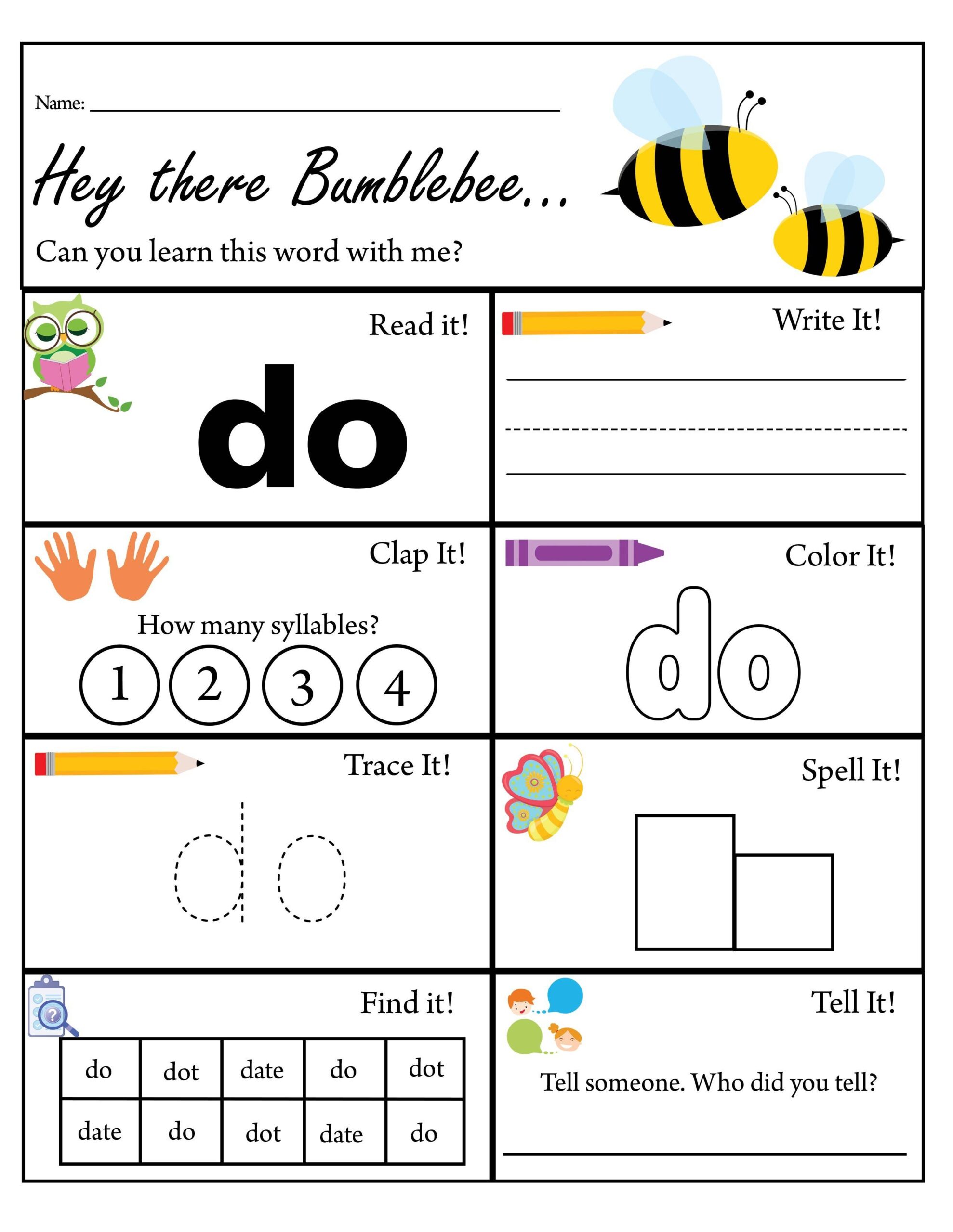 Kindergarten Sight Word Do Worksheet Dolch Sight Words TPT