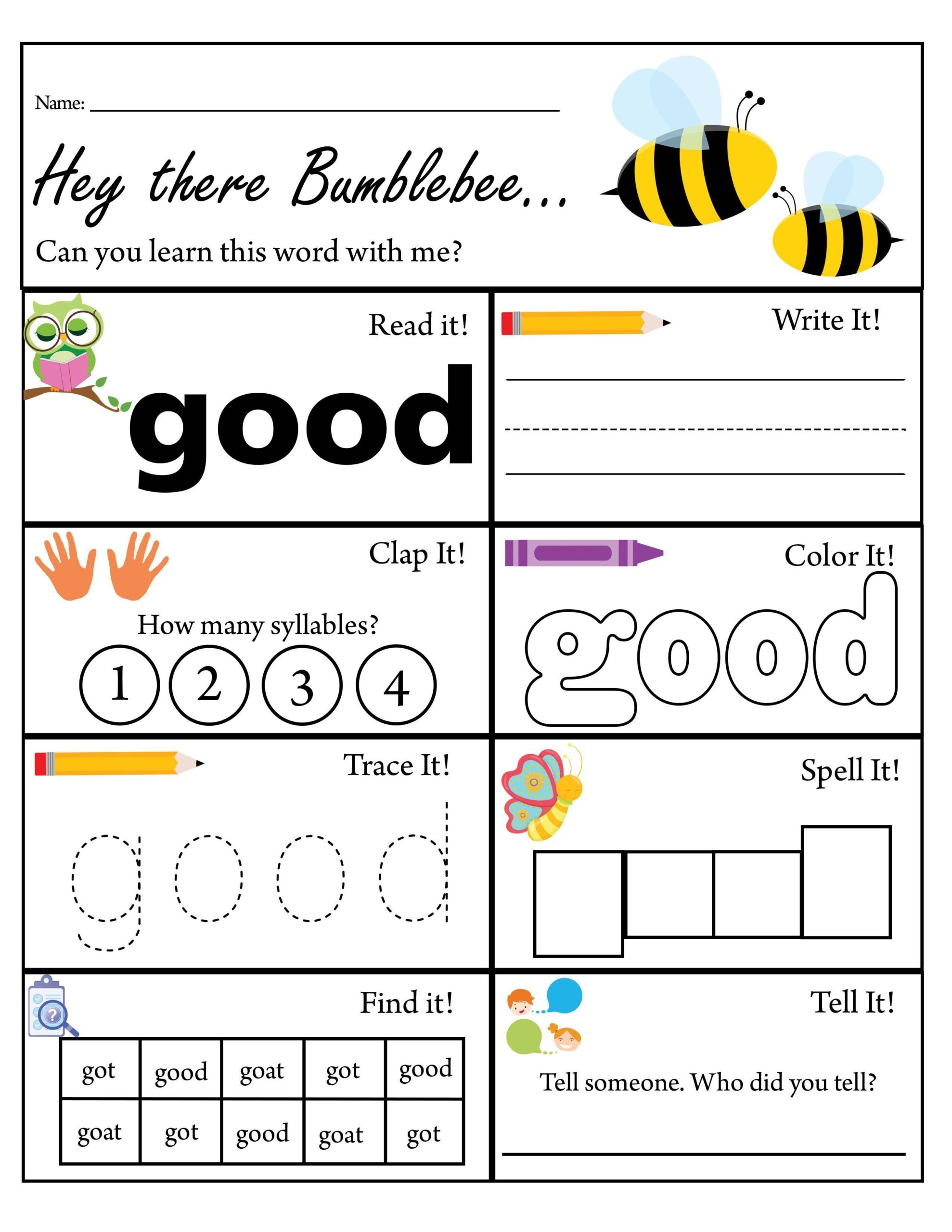 Kindergarten Sight Word Good Worksheet Dolch Sight Words TPT Kindergarten Sight Word Good Worksheet Dolch Sight Words TPT