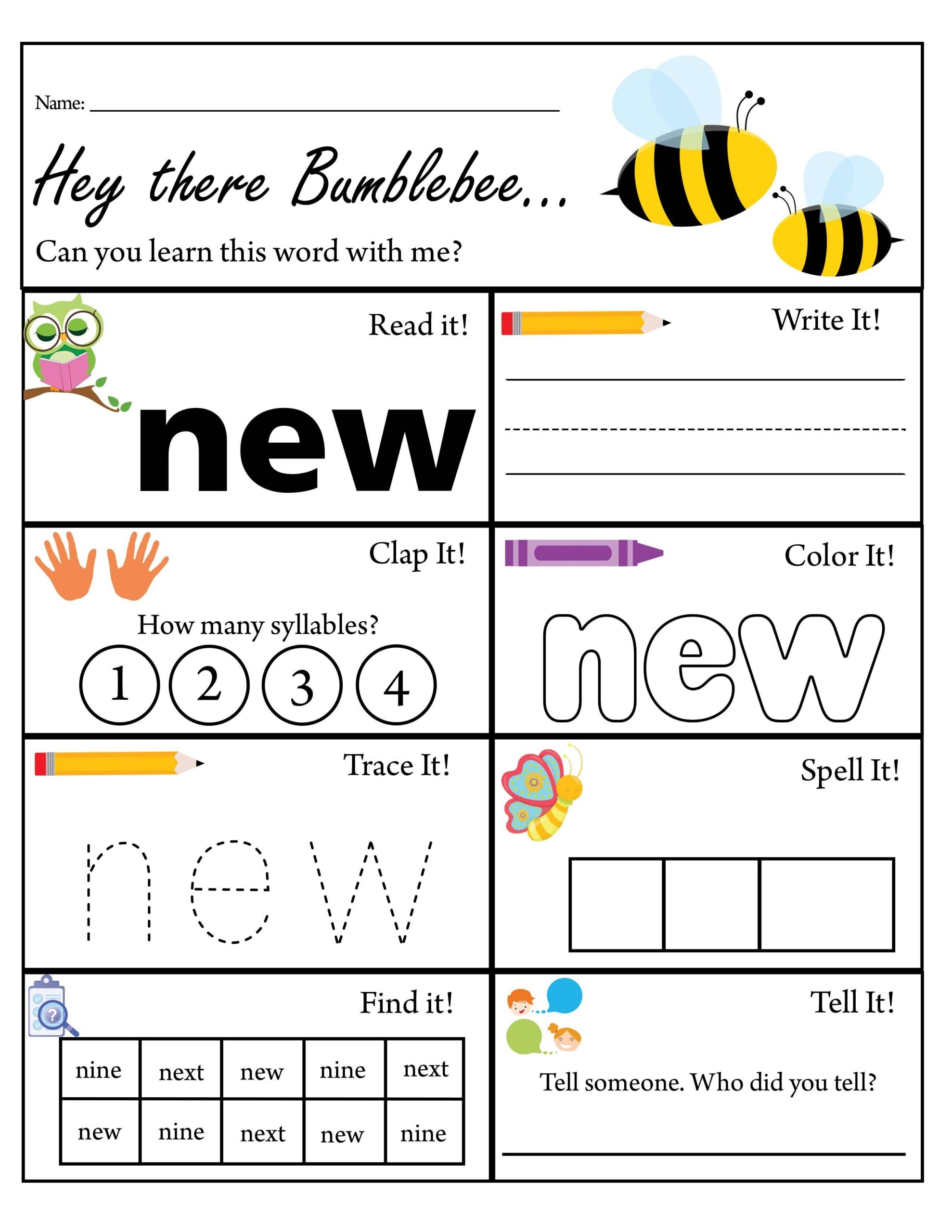 Kindergarten Sight Word New Worksheet Dolch Sight Words TPT