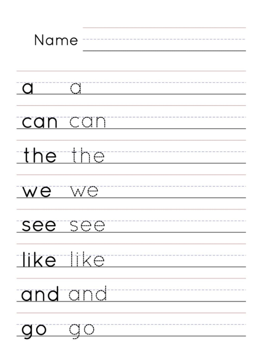 sight word sheets for kindergarten