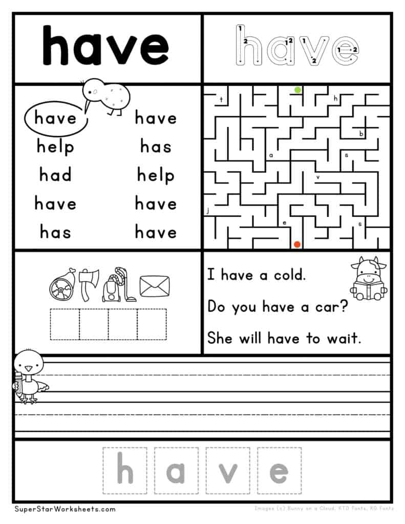 sight word have worksheet