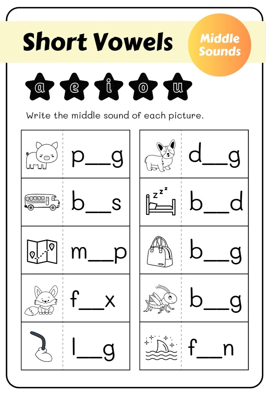 Kindergarten Vowels Worksheets Short And Long Vowels a E I O U Printable Worksheets Etsy