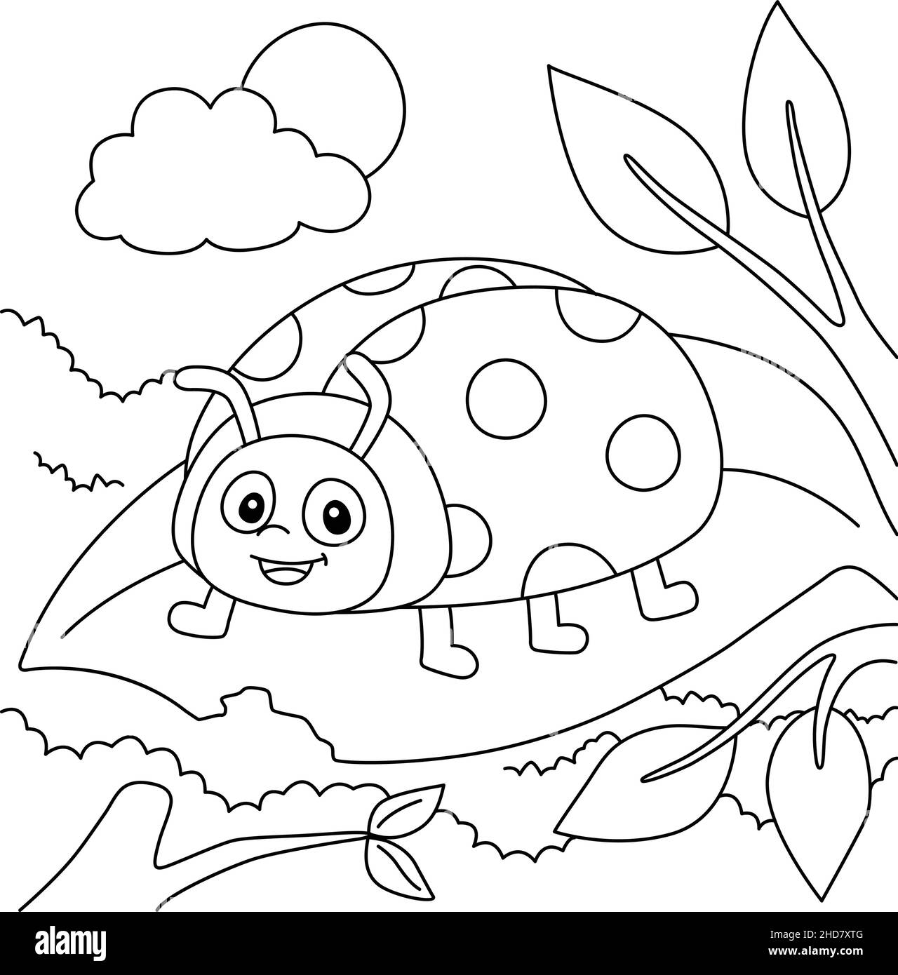 Ladybug Coloring Page For Kids Stock Vector Image Art Alamy