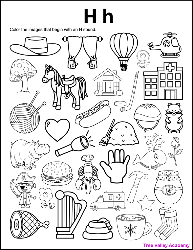 Letter H Sound Worksheets Tree Valley Academy