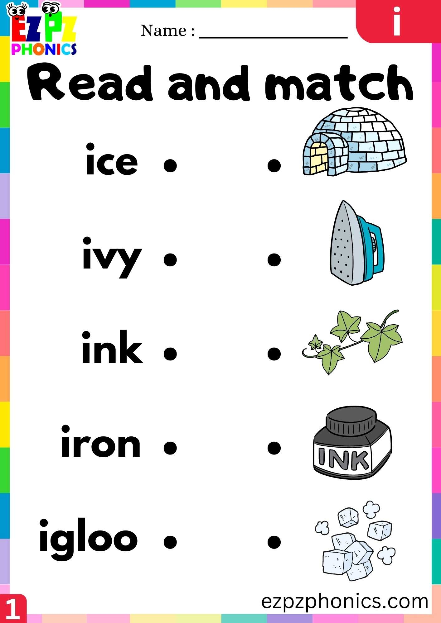 Letter I Read And Match Beginning Sounds Worksheet Ezpzphonics