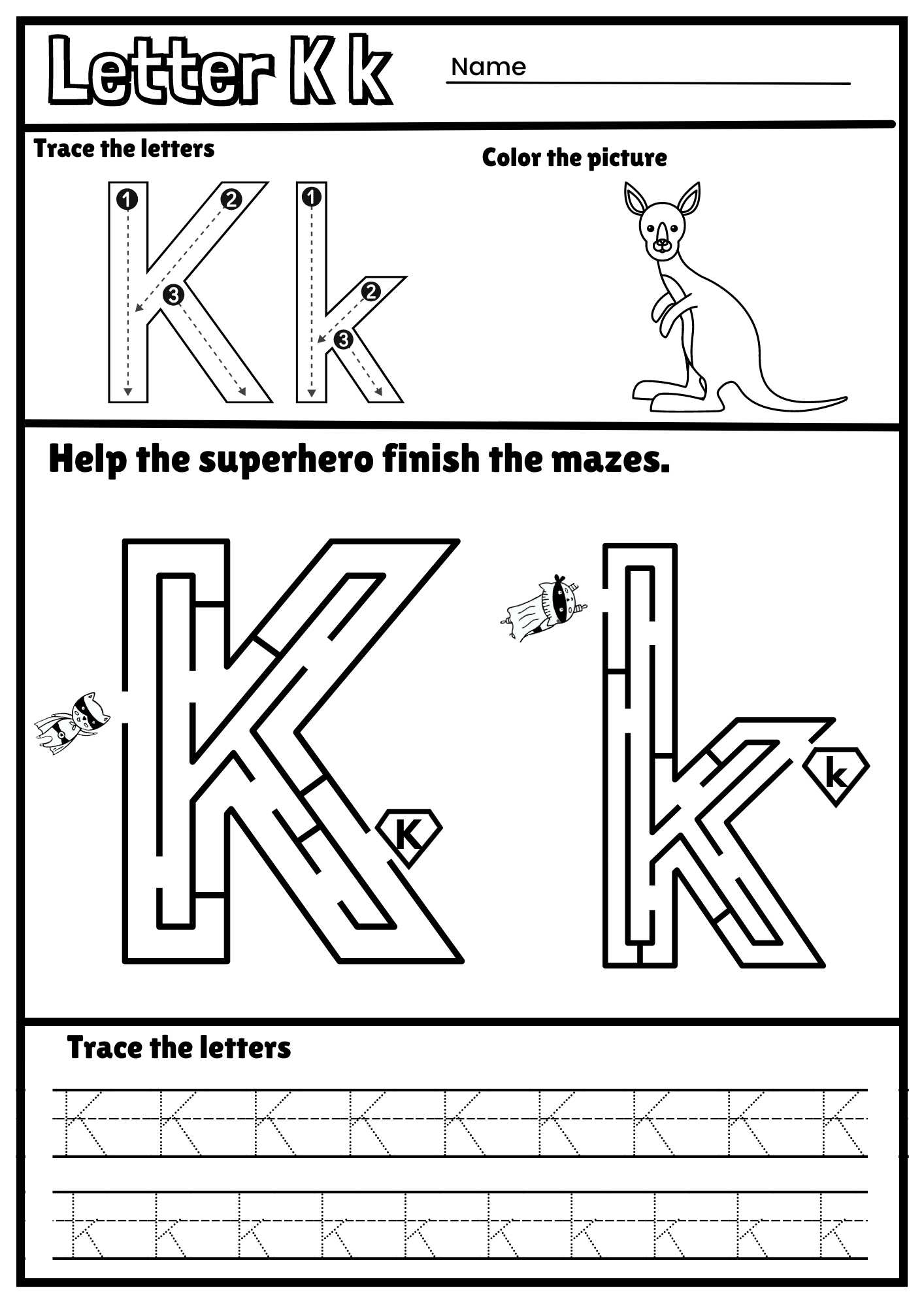Letter K Alphabet Tracing And Coloring Free Printable PDF Ezpzphonics