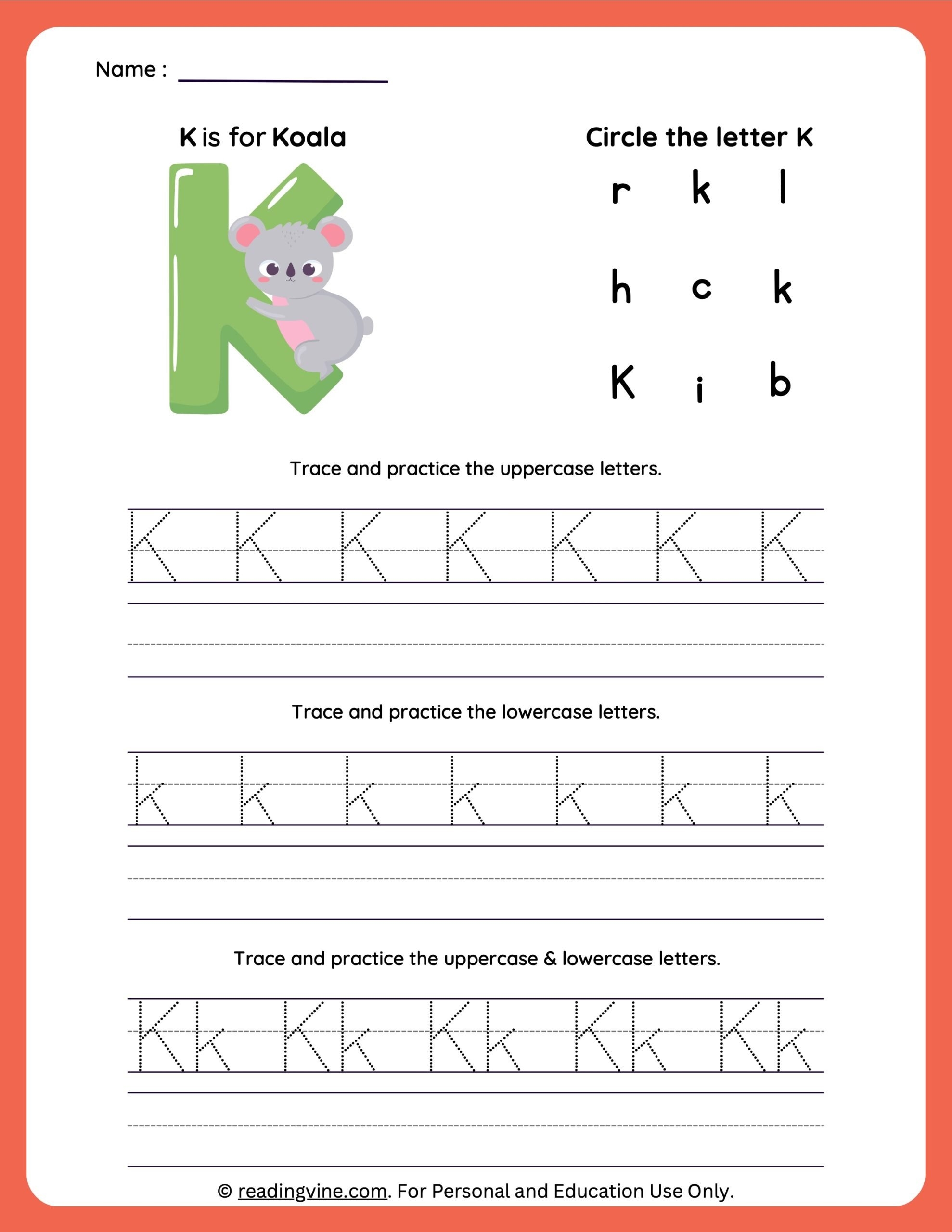 Letter K Tracing Worksheets For Preschool