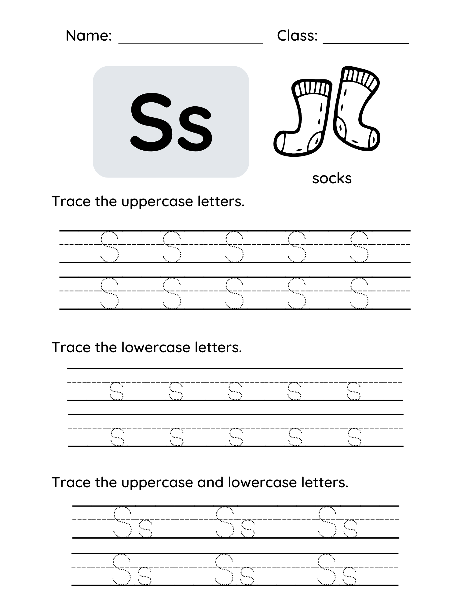 Letter S Tracing Worksheets For Toddlers And Preschool Children