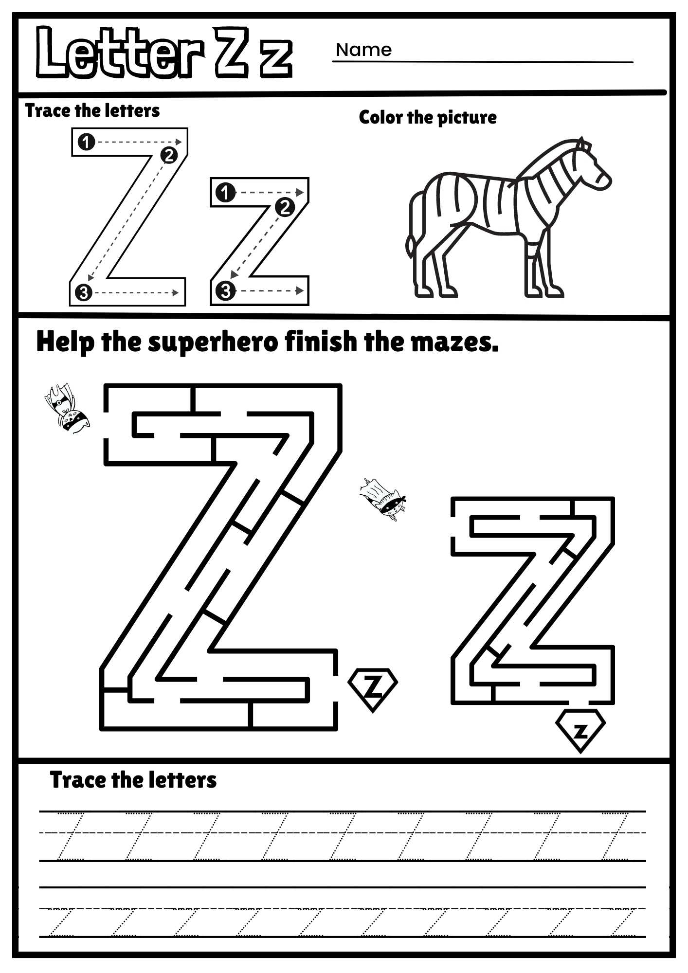 preschool letter z worksheets