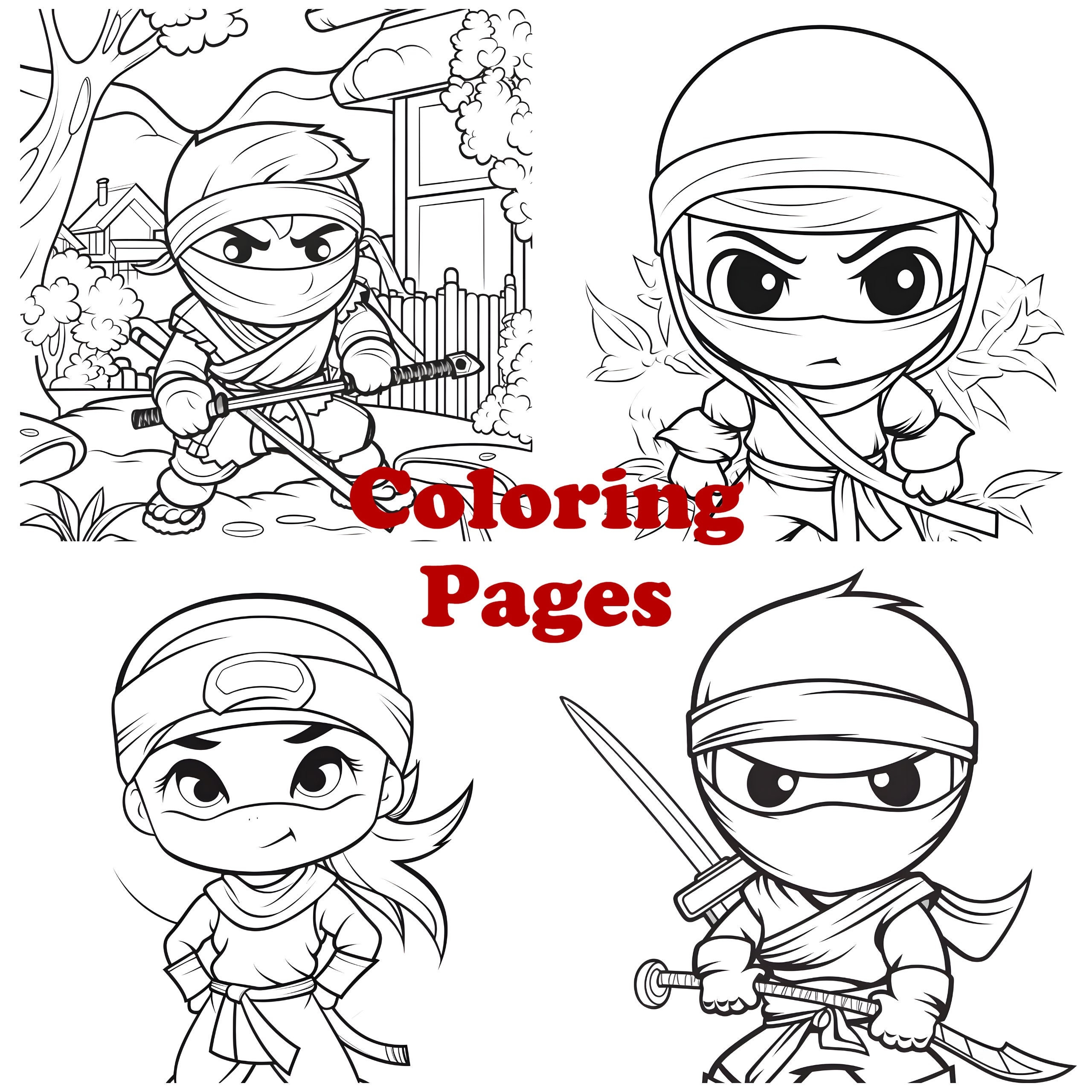 Little Ninja Coloring Pages Cute Ninja Coloring Sheets Ninja Coloring Book Etsy