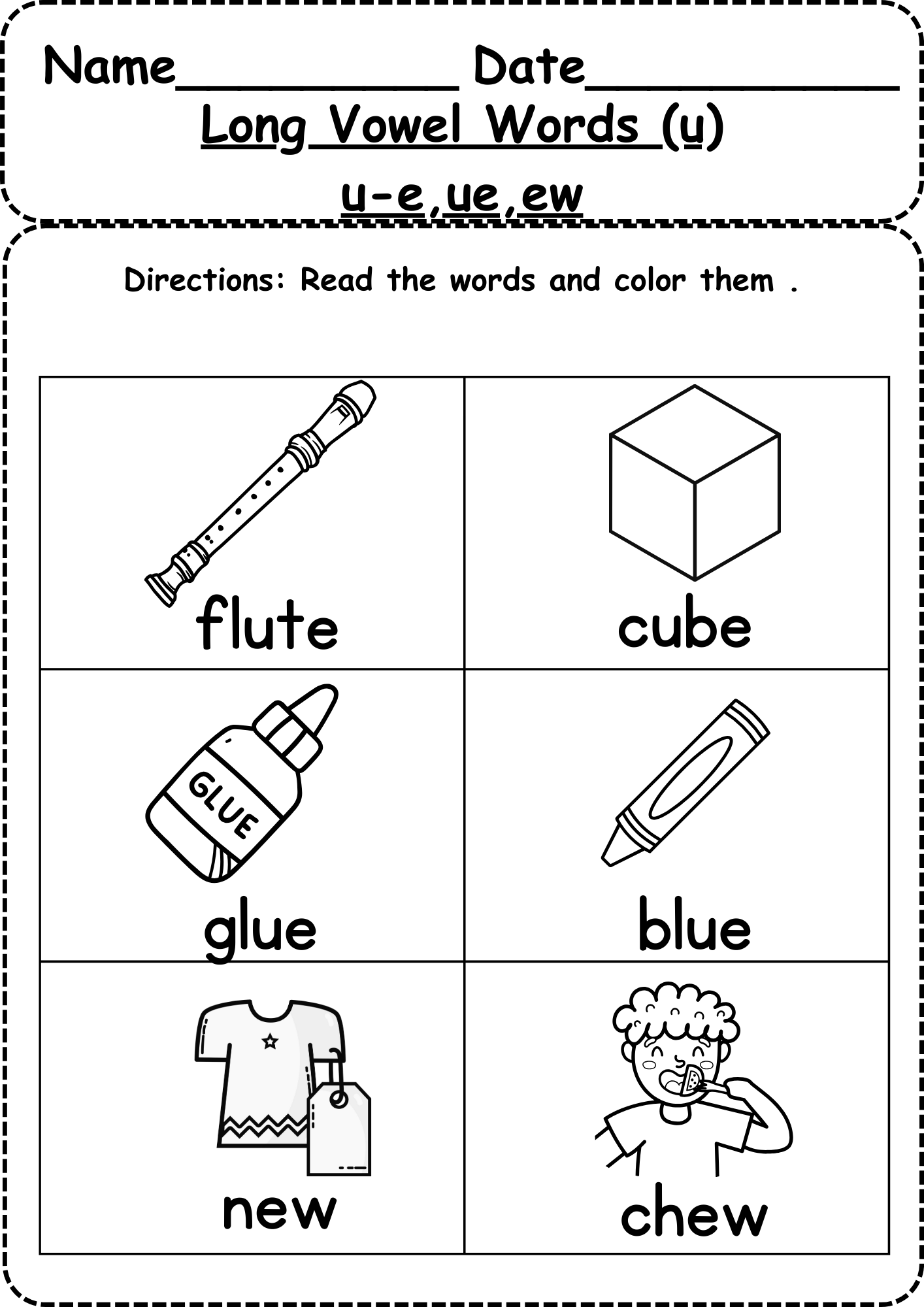 long vowel activity sheets