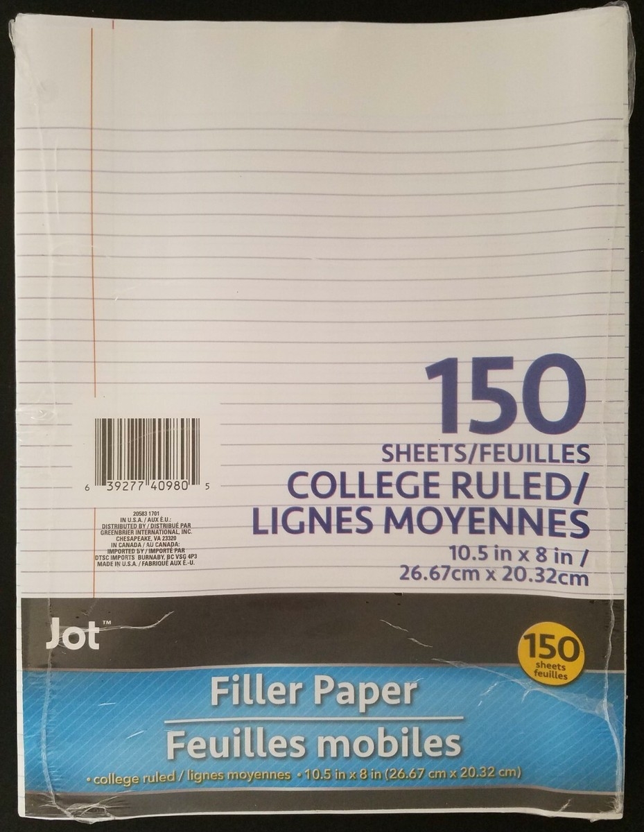 LOOSE LEAF FILLER PAPER COLLEGE RULED 3 Hole Punched 8 x 10 5 150 Sheets EBay LOOSE LEAF FILLER PAPER COLLEGE RULED 3 Hole Punched 8 x 10 5 150 Sheets EBay