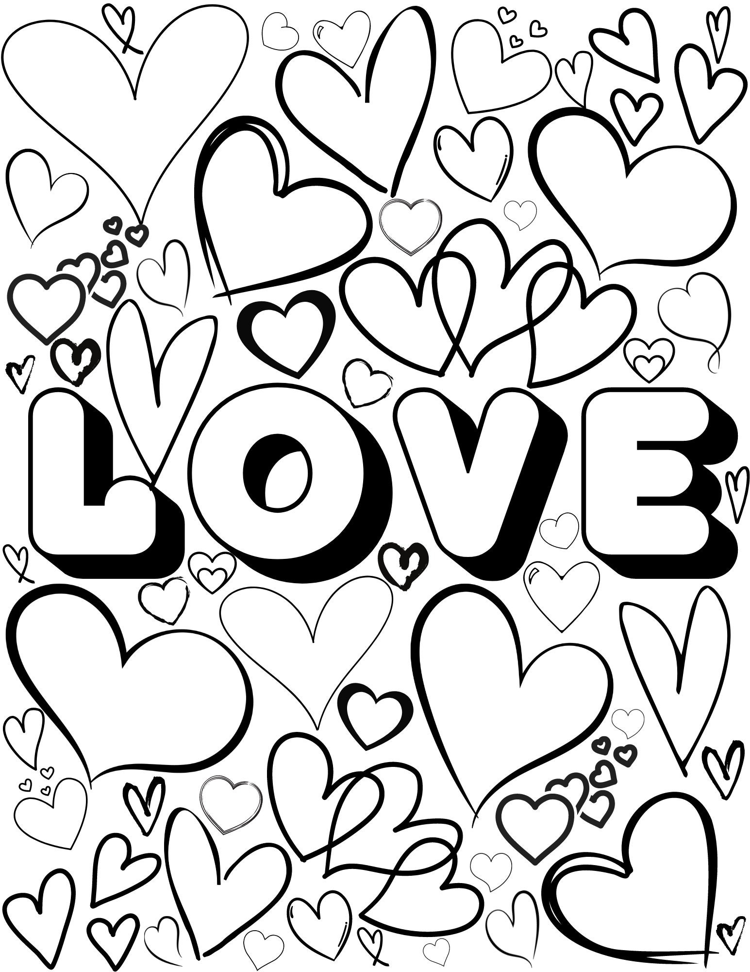 Love Coloring Page Digital Download Printable Heart Adult Fun Relaxing Art Etsy