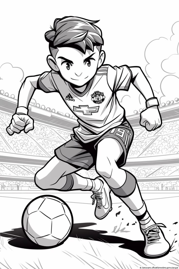 Manchester United Soccer Star In Action Exciting Coloring Page For Kids