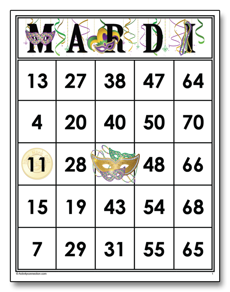 MARDI Gras Bingo Cards Printable Activity Connection