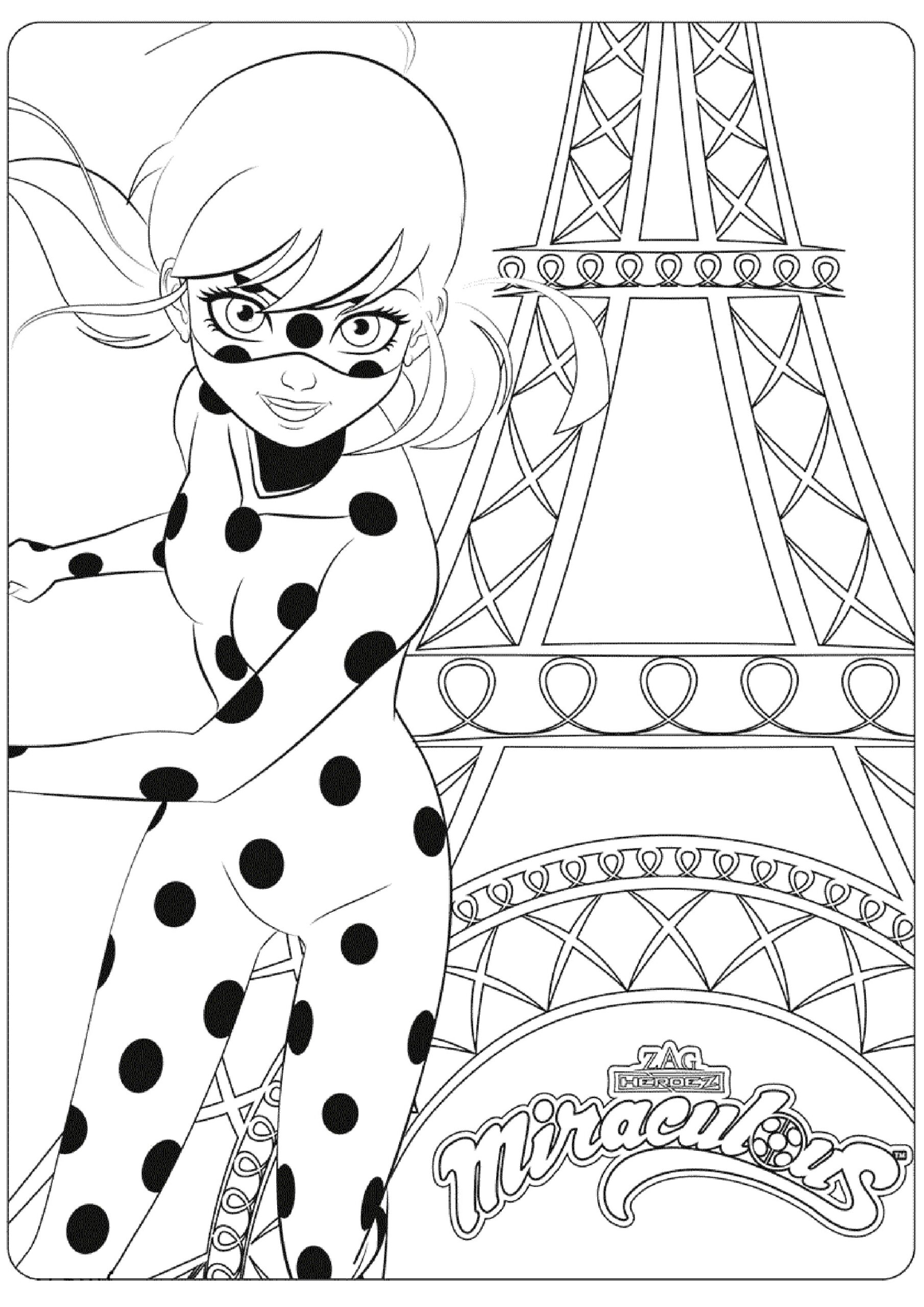 Marinette In Front Of The Eiffel Tower In Paris Miraculous LadyBug Coloring Pages