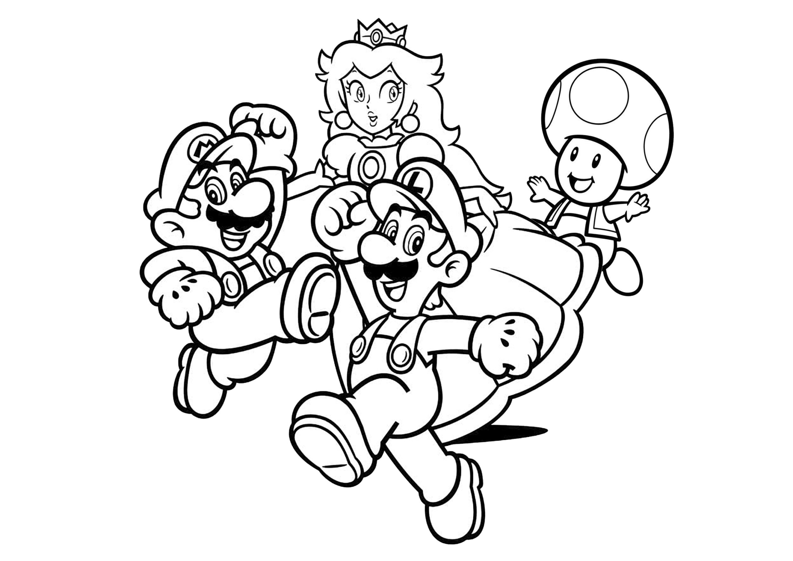 Mario With Luigi Princess Peach And Her Friend Toad Super Mario Bros Coloring Pages