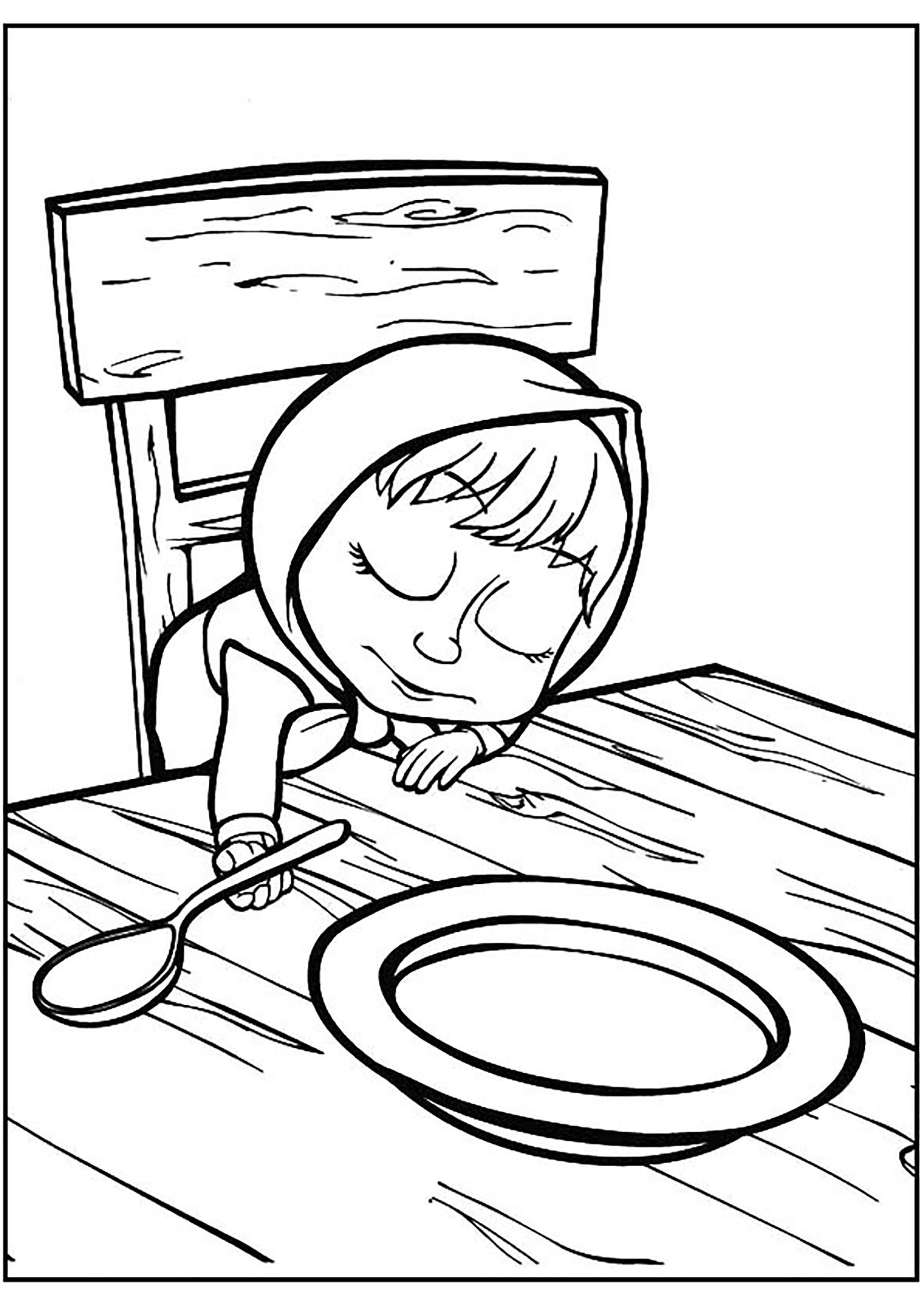 Masha Falls Asleep In Front Of Her Plate Masha And The Bear Coloring Pages Masha Falls Asleep In Front Of Her Plate Masha And The Bear Coloring Pages