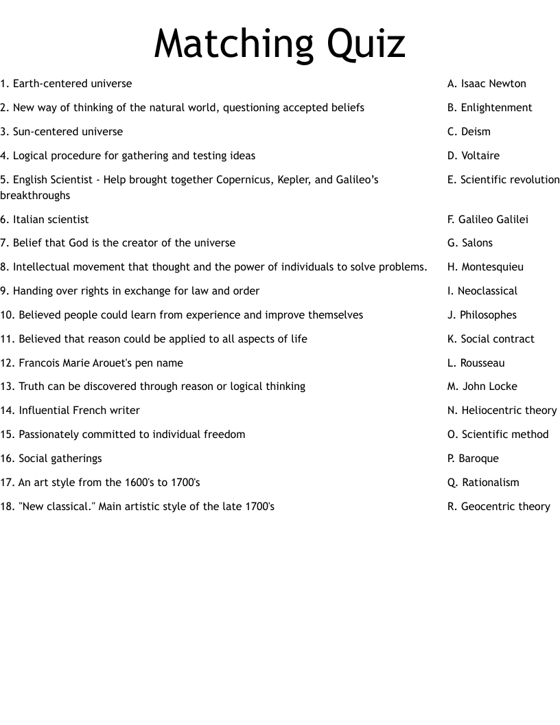 Matching Quiz Worksheet WordMint