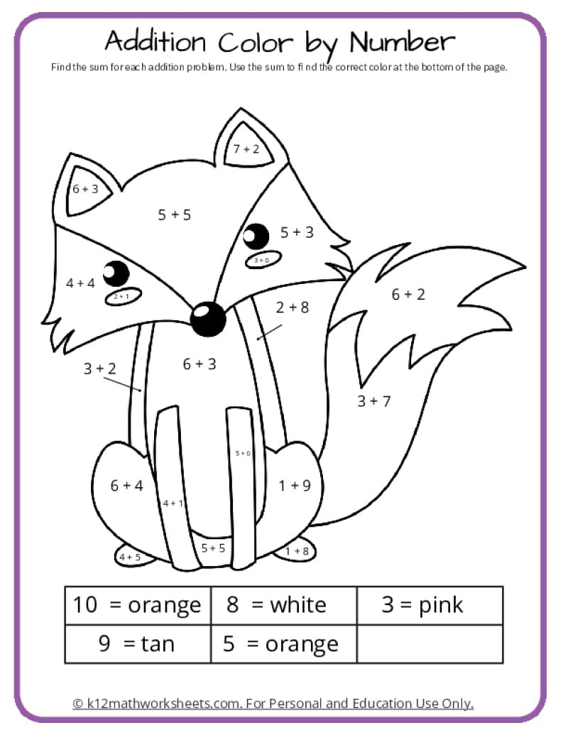 kindergarten math coloring worksheets