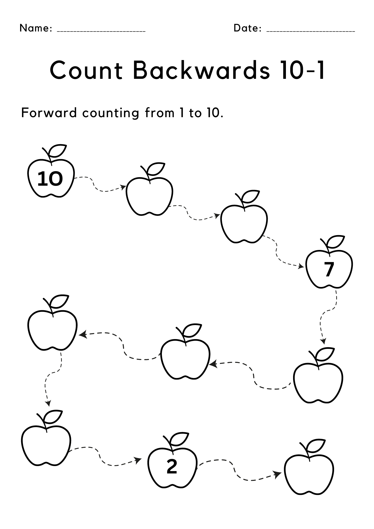 Math Worksheets Backward Counting 10 To 1 Made By Teachers