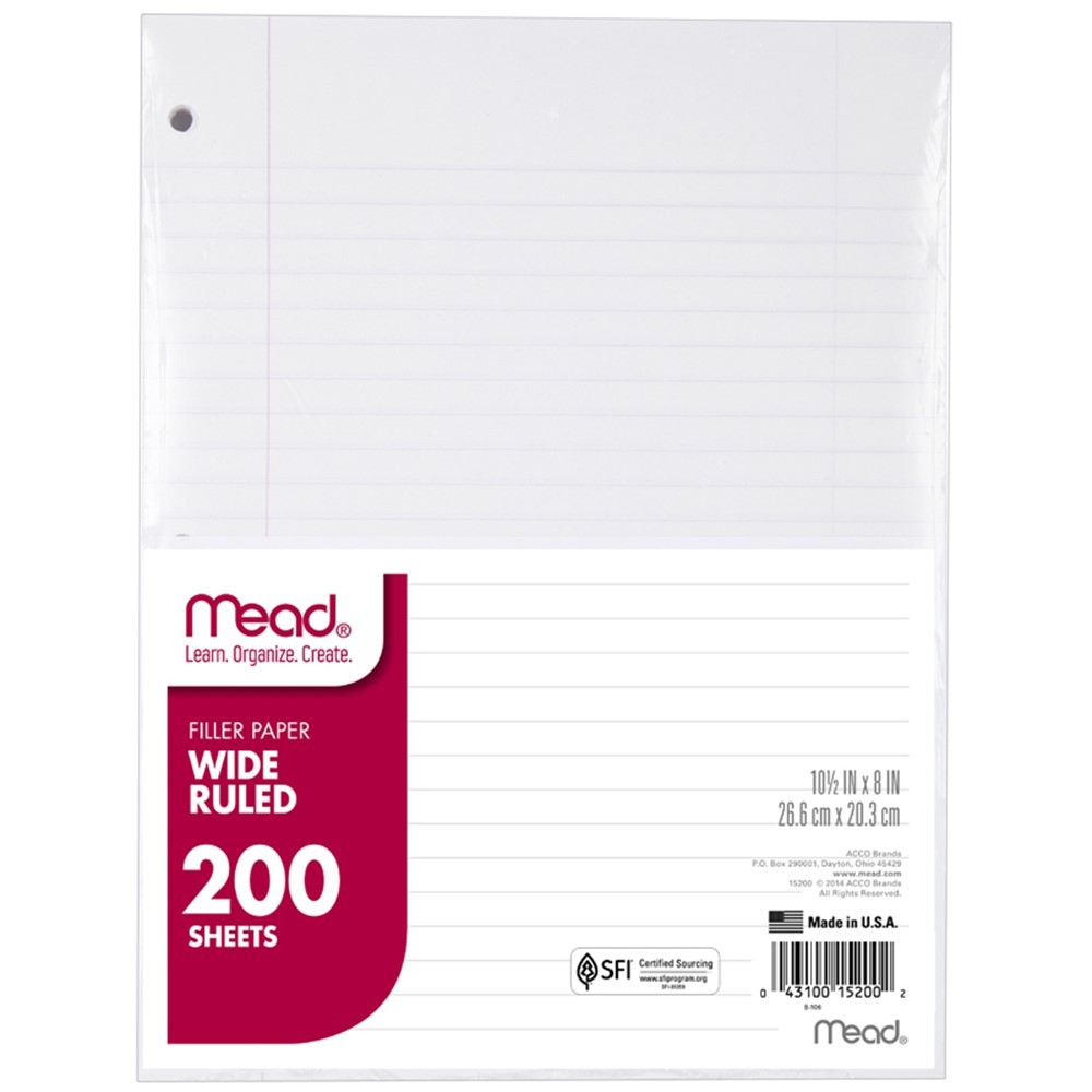 Mead Notebook Filler Paper Wide Ruled 200 Ct MEA15200 Mead Products Llc Loose Leaf Paper