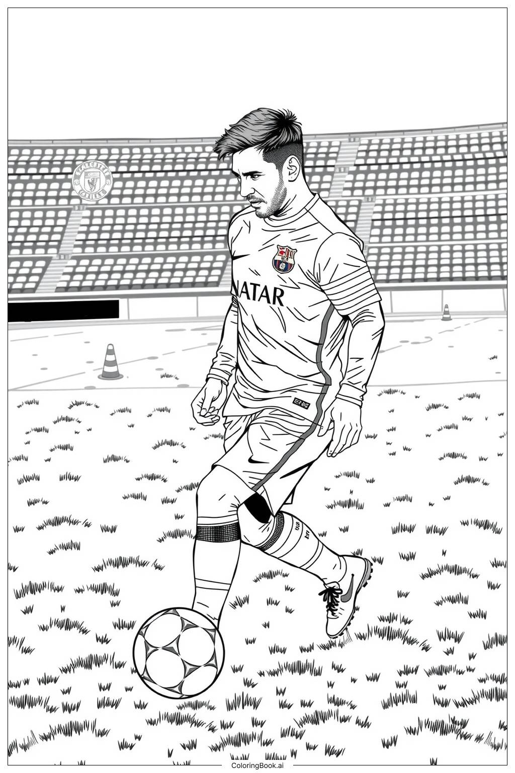 Messi Training On The Field 2 Coloring Page Free PDF PNG Printable 
