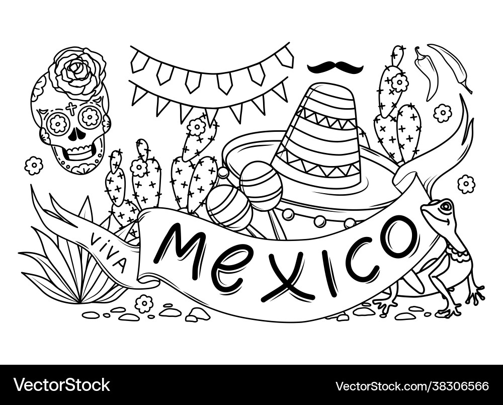 Mexican Sugar Skull Coloring Page Royalty Free Vector VectorStock