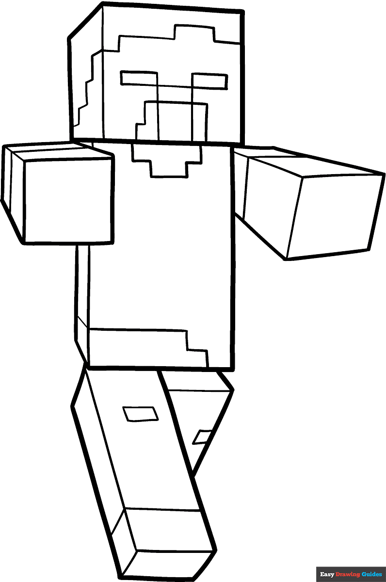 Minecraft Zombie Coloring Page Easy Drawing Guides