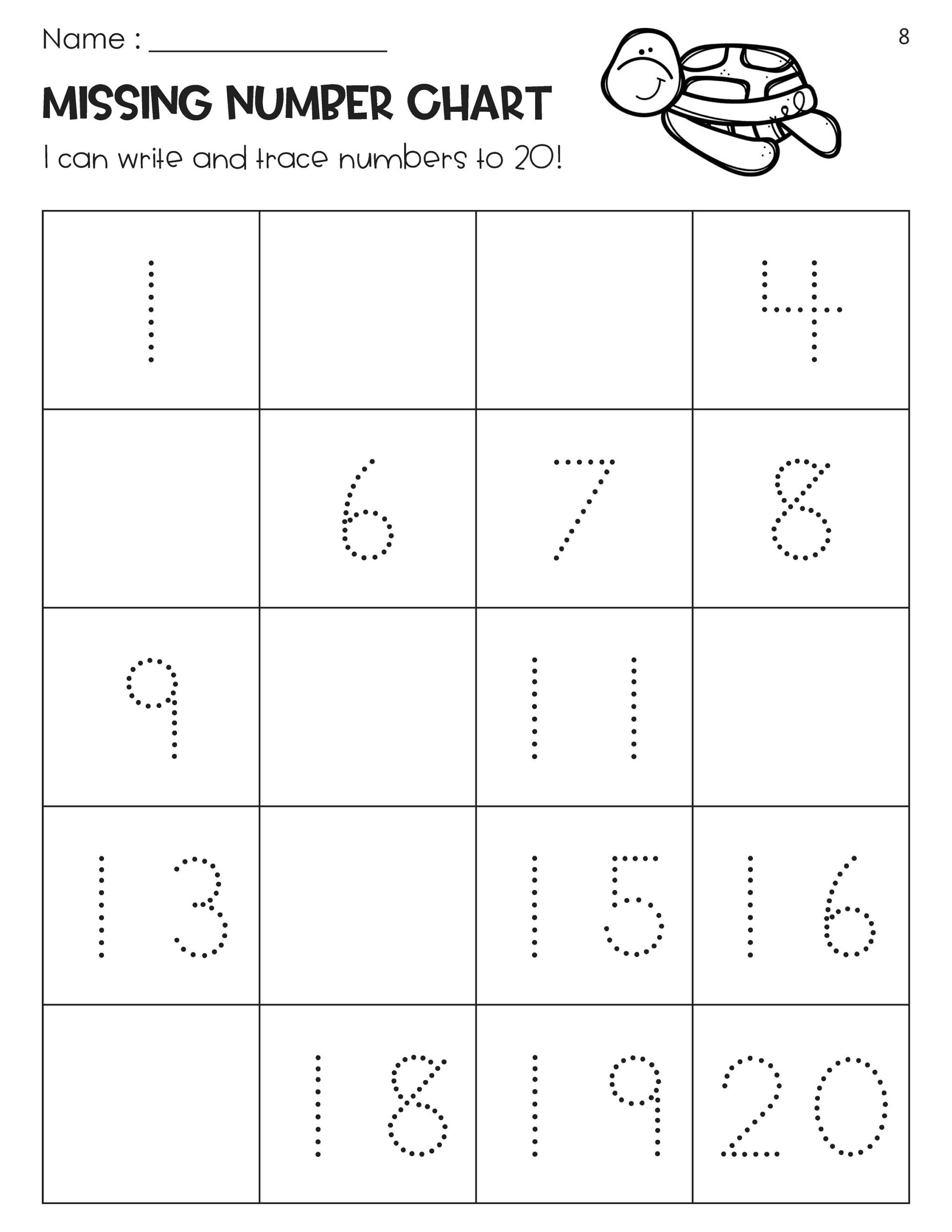 Missing Numbers Chart 1 20 Worksheets Ocean Theme Etsy