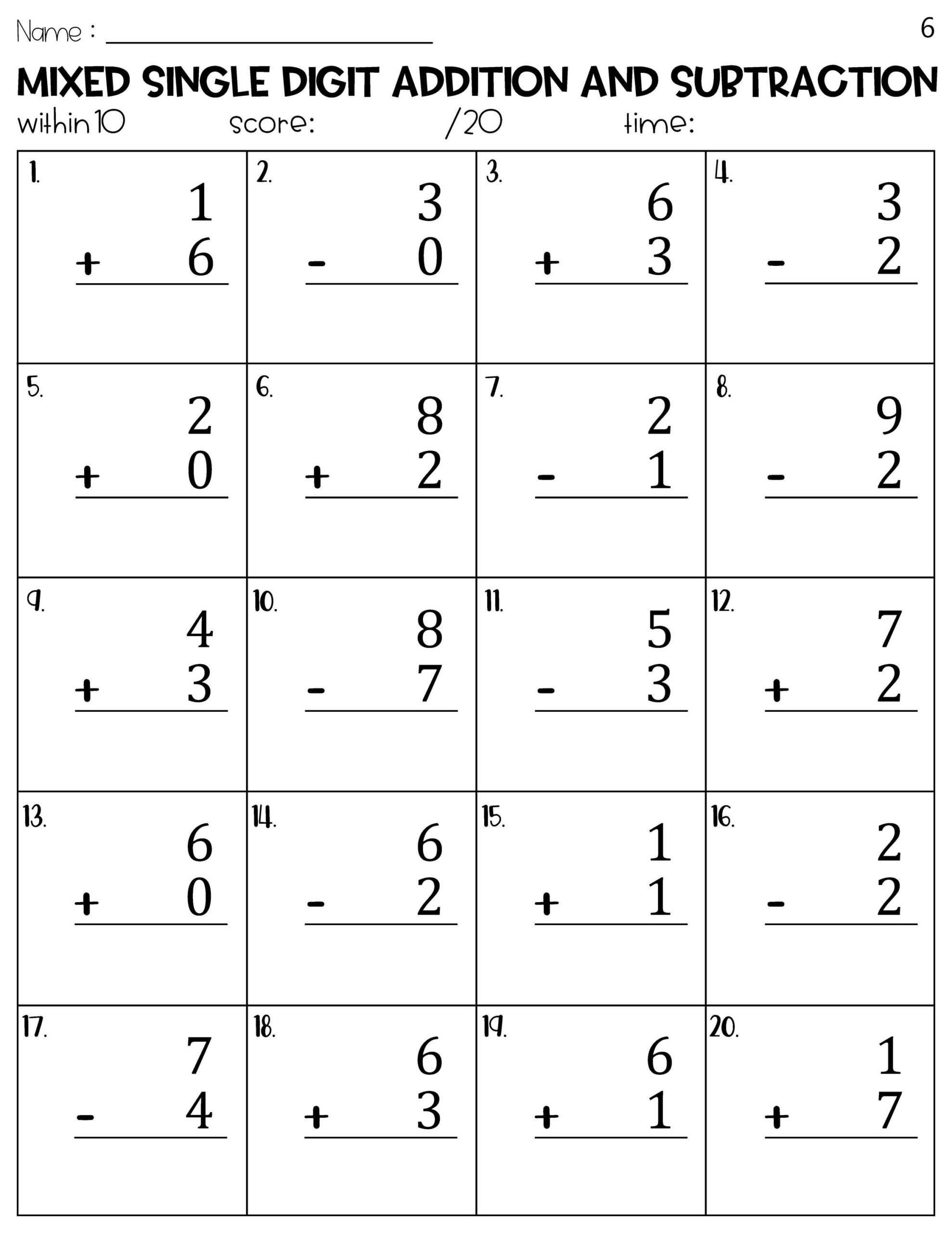 Mixed Single Digit Addition And Subtraction Within 10 Worksheets Etsy Mixed Single Digit Addition And Subtraction Within 10 Worksheets Etsy