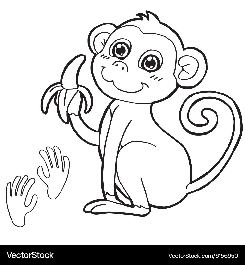 Monkey With Paw Print Coloring Page Royalty Free Vector VectorStock Monkey With Paw Print Coloring Page Royalty Free Vector VectorStock