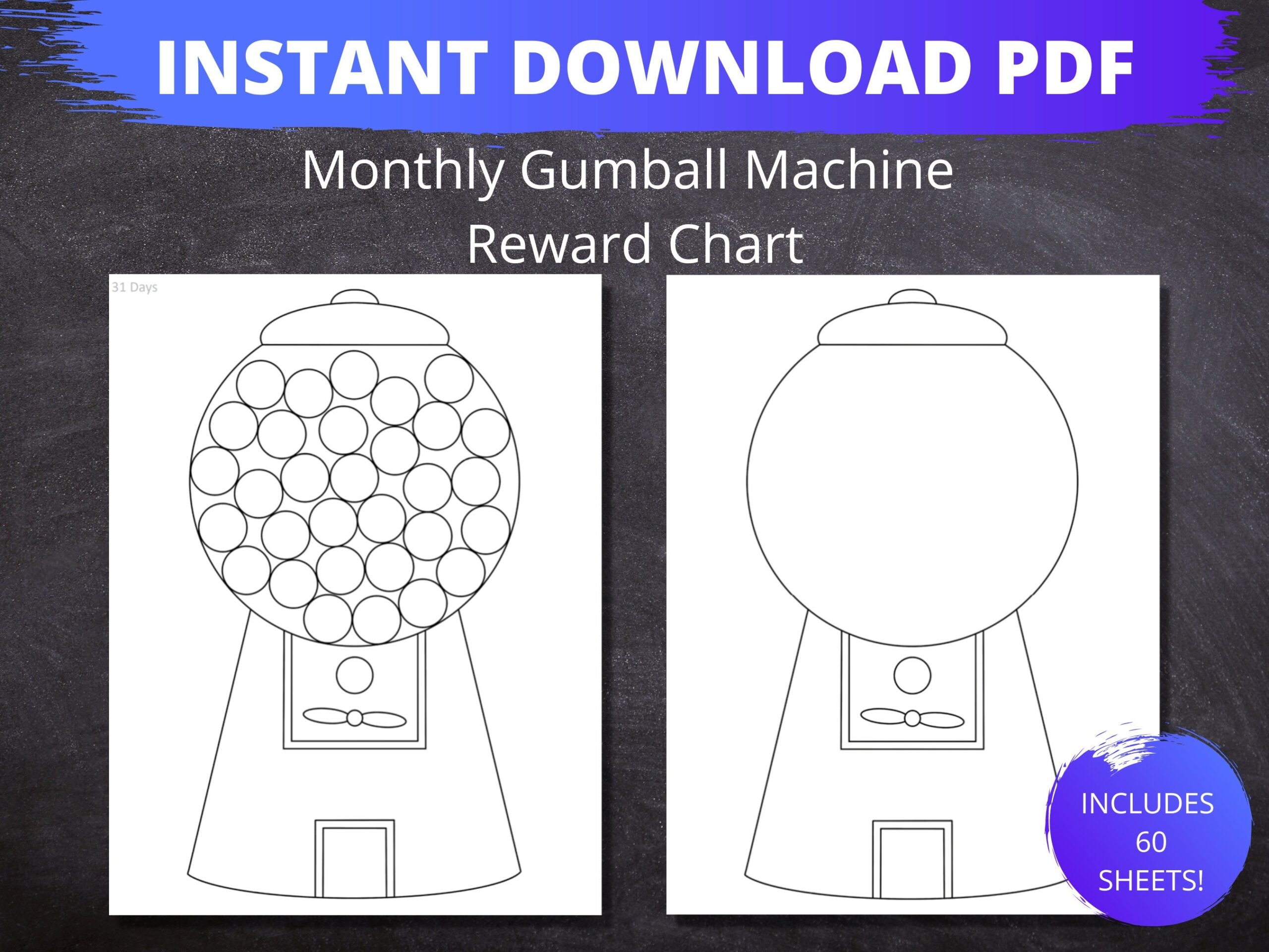 Monthly Reward Chart Gumball Machine Printable Gumball Machine Monthly Reward Chart Kids Habit Tracker Kids Reward Chart Etsy