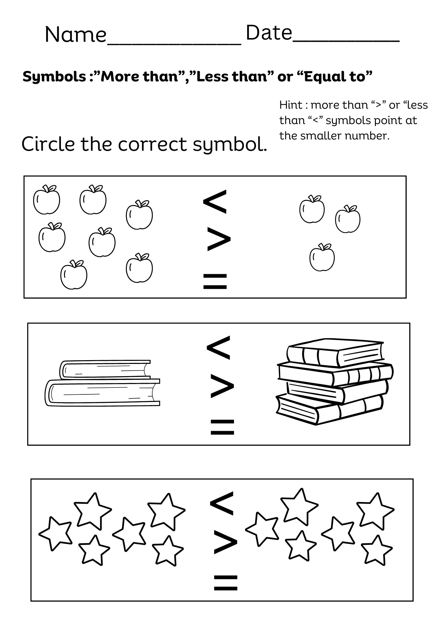 more less worksheets