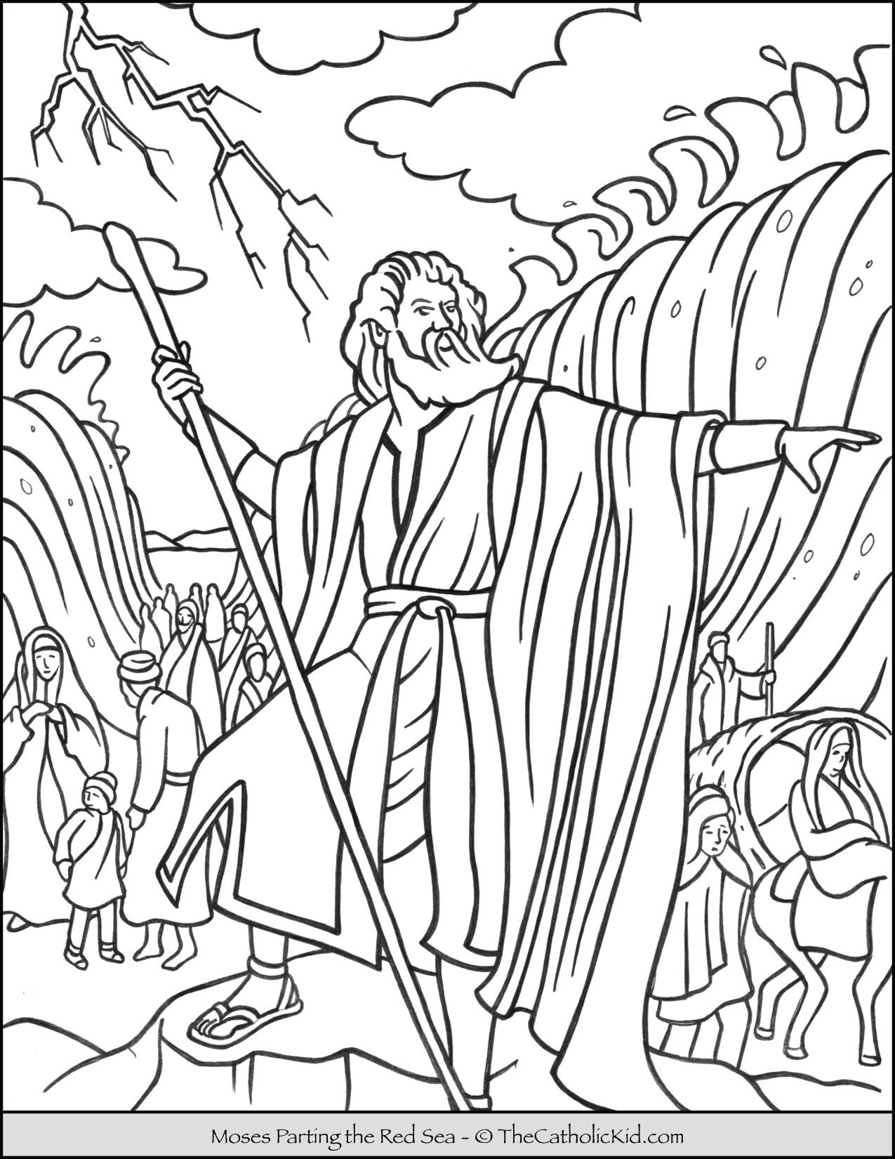 Moses Parting The Red Sea Coloring Page TheCatholicKid