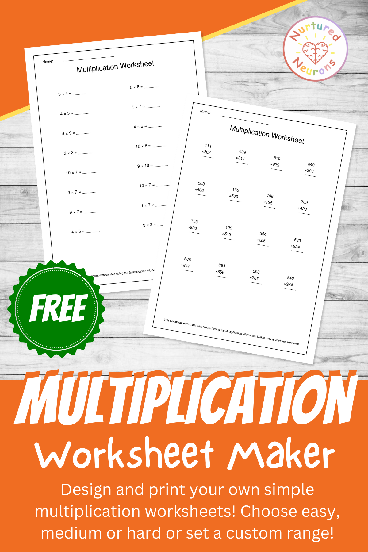 multiplication worksheet maker
