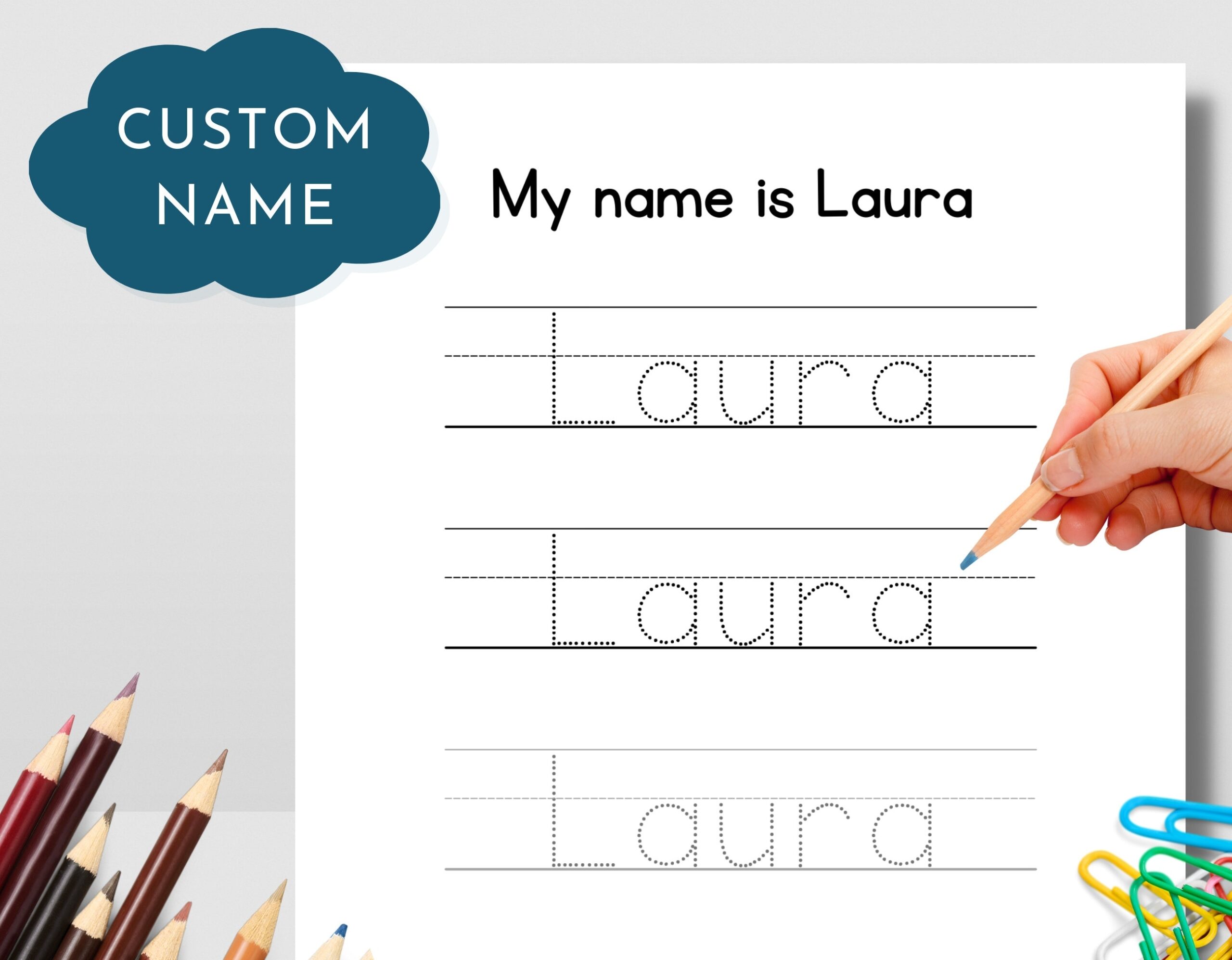 Name Trace Worksheet Handwriting Practice Printable For Pre Schoolers And Kindergarteners Custom Name Tracing Sheet I Can Write My Name Etsy
