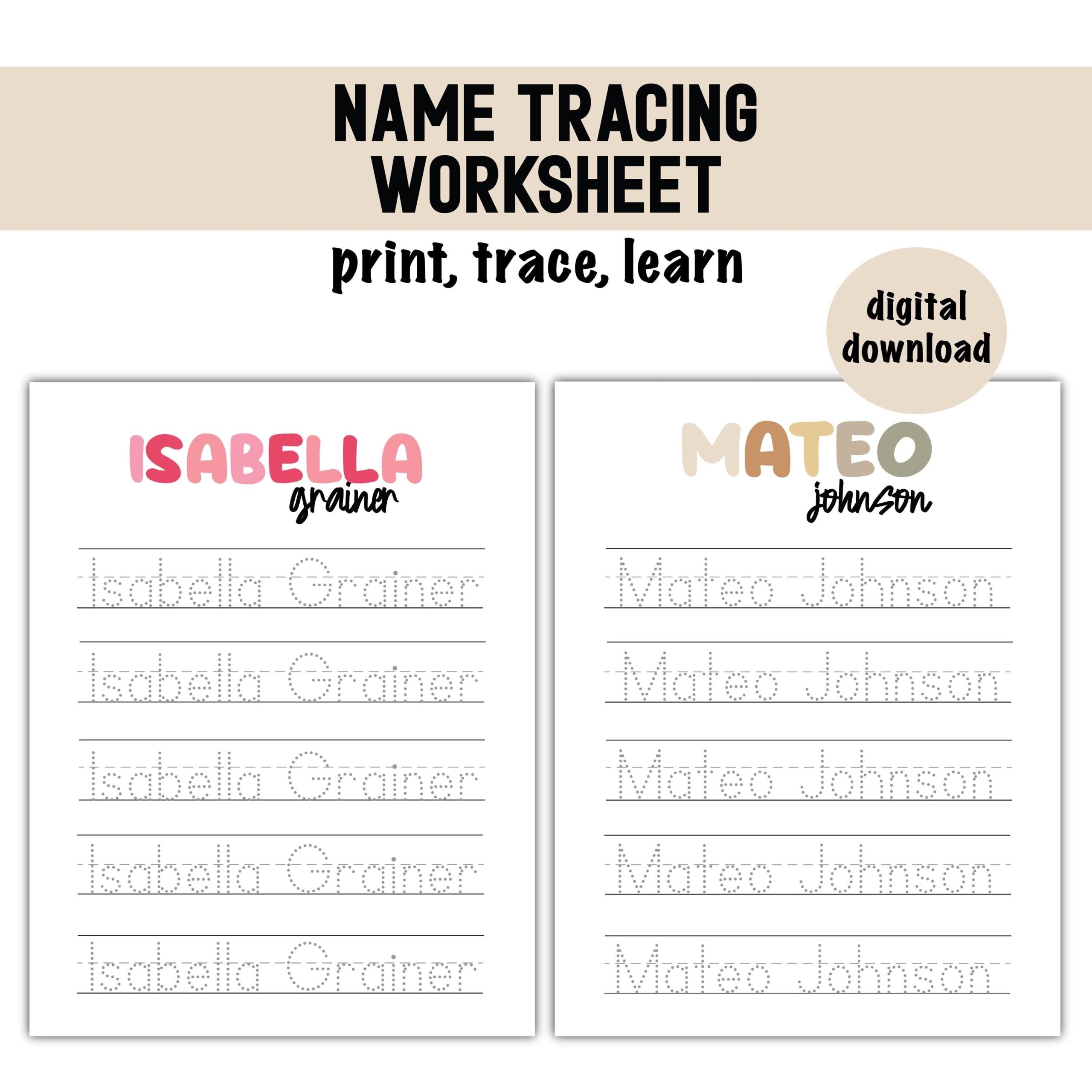 Name Tracing Custom Handwriting Worksheet Preschool Handwriting Practice digital Download Etsy