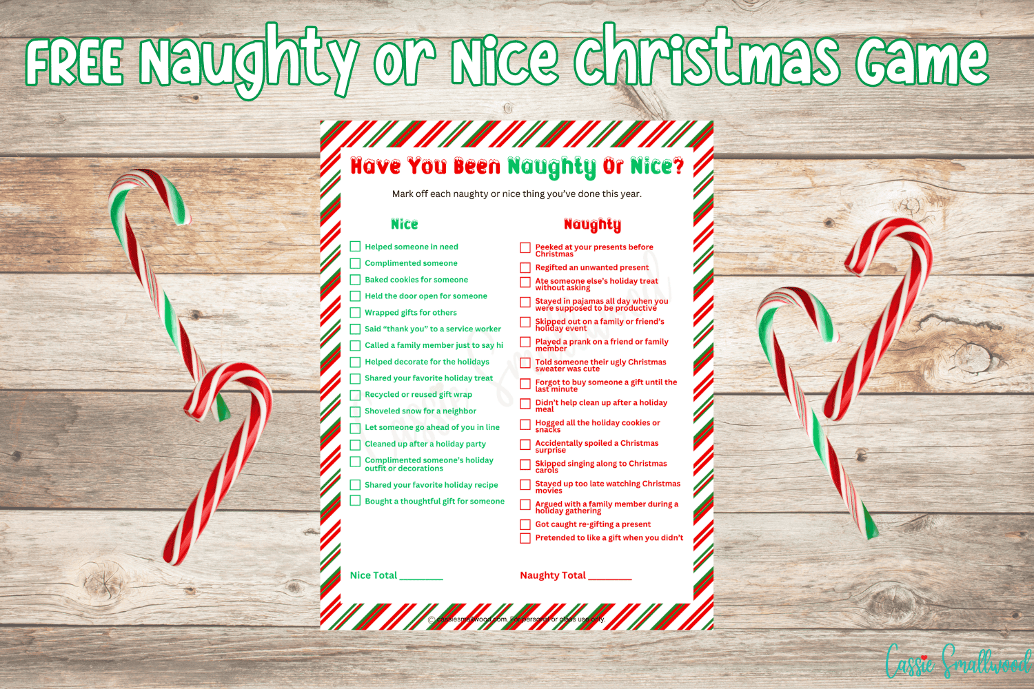 Naughty Or Nice Christmas Game FREE Printable Cassie Smallwood