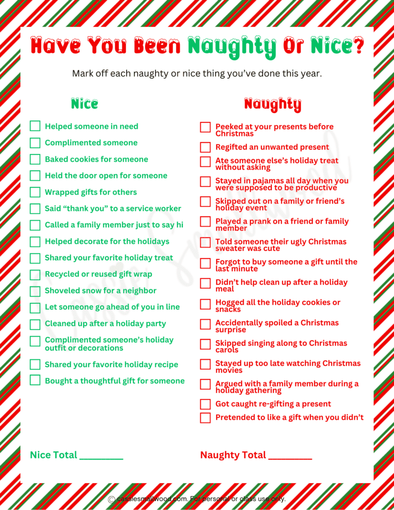 Naughty Or Nice Christmas Game FREE Printable Cassie Smallwood