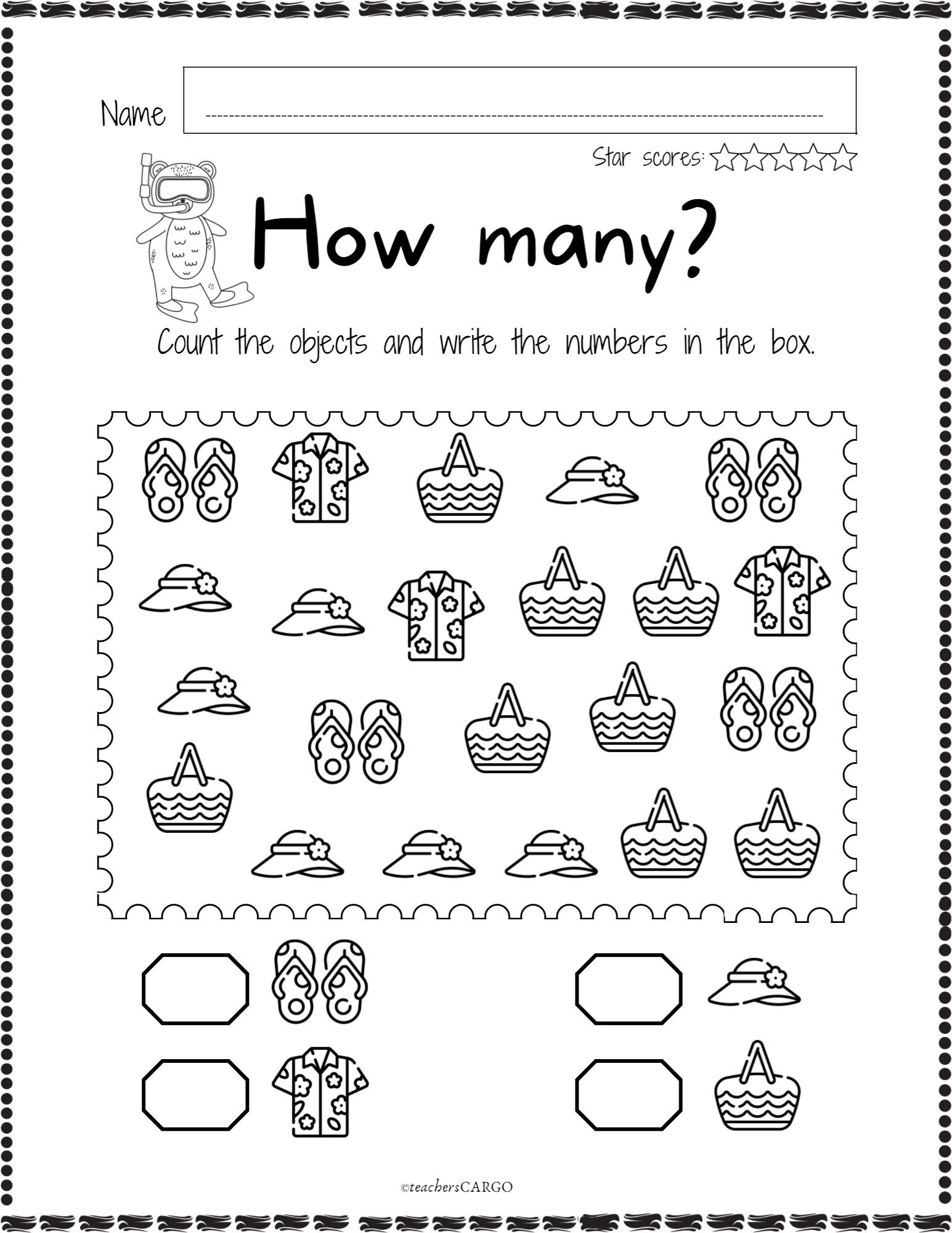 No Prep Counting Objects To 10 Numbers 1 10 Math Worksheet Summer The Made By Teachers