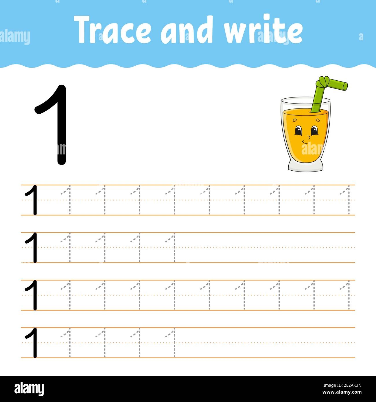 Number 1 Trace And Write Handwriting Practice Learning Numbers For Kids Education Developing Worksheet Color Activity Page Isolated Vector Illus Stock Vector Image Art Alamy